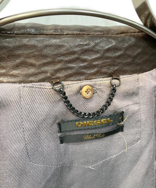 DIESEL Black Gold（ディーゼル ブラック ゴールド）DIESEL BLACK GOLD (ディーゼル ブラック ゴールド) エンボスレザーライダースジャケット ブラウン サイズ:Mの古着・服飾アイテム