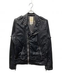 DIESEL（ディーゼル）の古着「スタッズナイロンライダースジャケット」｜ネイビー