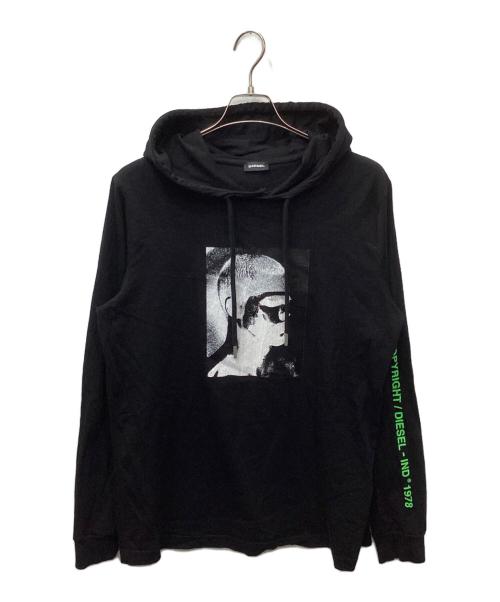 DIESEL（ディーゼル）DIESEL (ディーゼル) グラフィックブリントフーディー ブラック サイズ:Lの古着・服飾アイテム