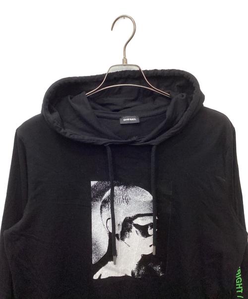 DIESEL（ディーゼル）DIESEL (ディーゼル) グラフィックブリントフーディー ブラック サイズ:Lの古着・服飾アイテム