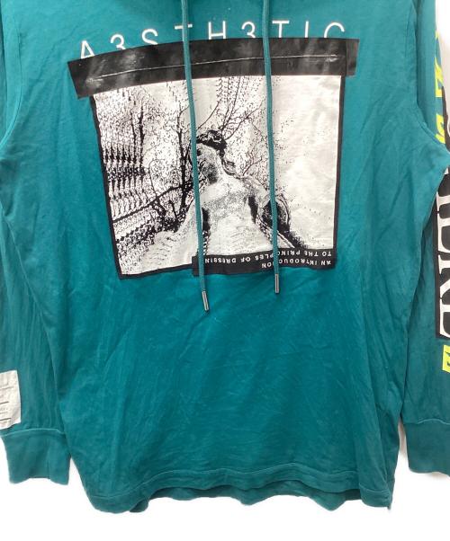 DIESEL（ディーゼル）DIESEL (ディーゼル) グラフィックプリントフーディー グリーン サイズ:Sの古着・服飾アイテム