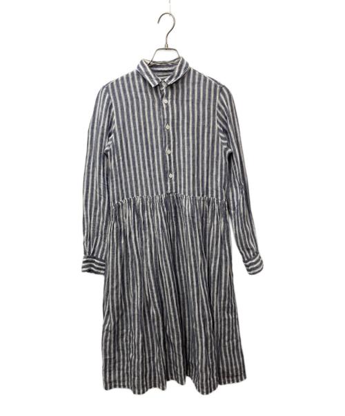 R&D.M.Co-OLDMAN'S TAILOR（オールドマンズテーラー）R&D.M.Co-OLDMAN'S TAILOR (オールドマンズテーラー) リネンストライプワンピース ホワイト×ブルー サイズ:表記無しの古着・服飾アイテム