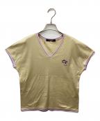 LEONARD FASHIONレオナールファッション）の古着「フロントエンブロイダリーVネックカットソー」｜ベージュ