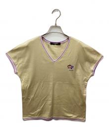 LEONARD FASHION（レオナールファッション）の古着「フロントエンブロイダリーVネックカットソー」｜ベージュ