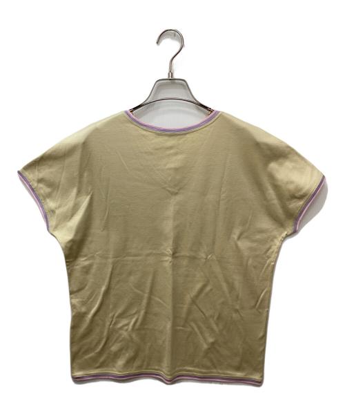 LEONARD FASHION（レオナールファッション）LEONARD FASHION (レオナールファッション) フロントエンブロイダリーVネックカットソー ベージュ サイズ:Lの古着・服飾アイテム