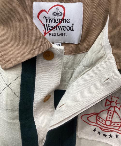 Vivienne Westwood RED LABEL（ヴィヴィアンウエストウッドレッドレーベル）Vivienne Westwood RED LABEL (ヴィヴィアンウエストウッドレッドレーベル) 変形袖ラガーシャツ グリーン×ベージュ サイズ:00の古着・服飾アイテム