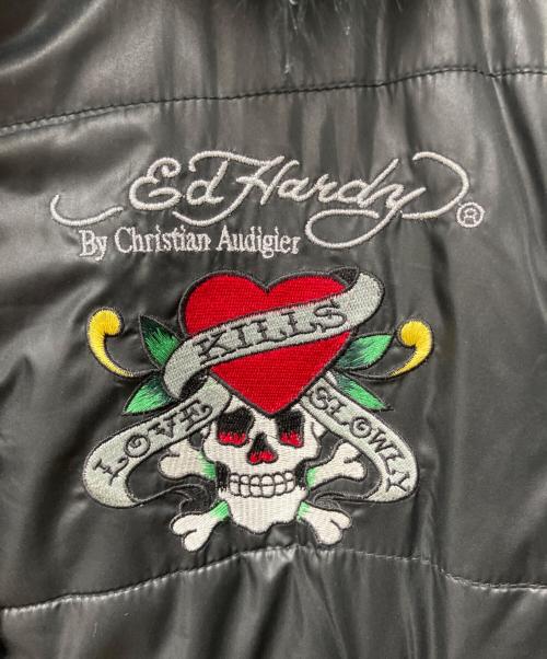 Ed Hardy（エド ハーディー）ED HARDY (エド ハーディー) 刺繍ファー付中綿ジャケット ブラック サイズ:XLの古着・服飾アイテム