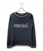 Hysteric Glamourヒステリックグラマー）の古着「90Sシルエットロゴ スタッズニット METAL」｜ブラック