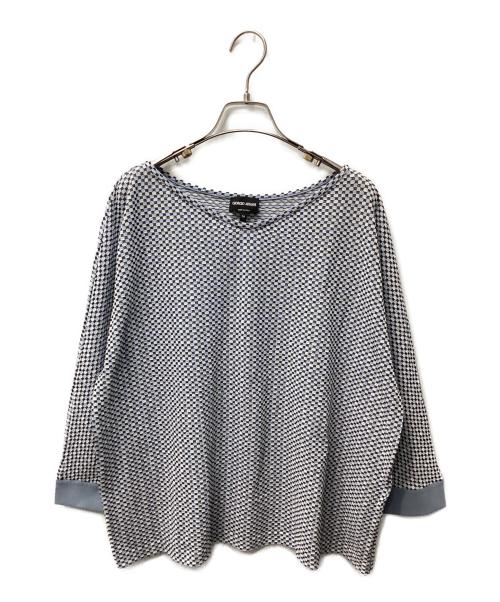 GIORGIO ARMANI（ジョルジョアルマーニ）GIORGIO ARMANI (ジョルジョアルマーニ) ボートネックエンボス7分袖カットソー ブルー サイズ:50の古着・服飾アイテム