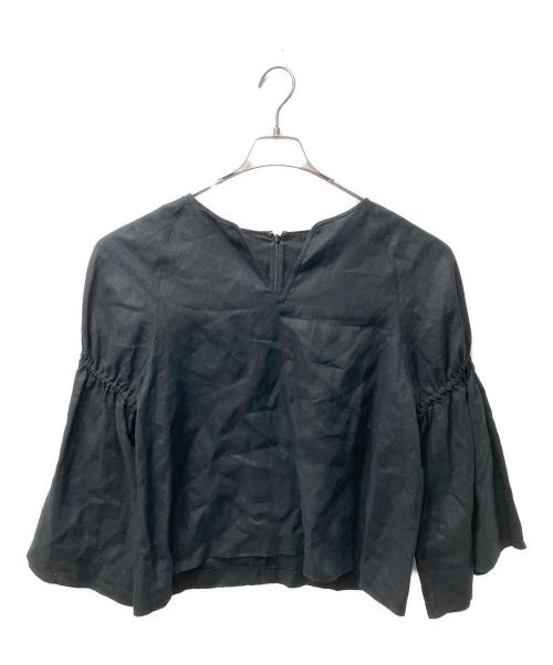 Whim Gazette（ウィムガゼット）Whim Gazette (ウィムガゼット) キーネックリネンブラウス ブラック サイズ:freeの古着・服飾アイテム
