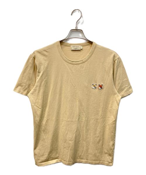 maison kitsune（メゾンキツネ）MAISON KITSUNE (メゾンキツネ) ダブルフォックスヘッドワッペンTシャツ ベージュ サイズ:Lの古着・服飾アイテム
