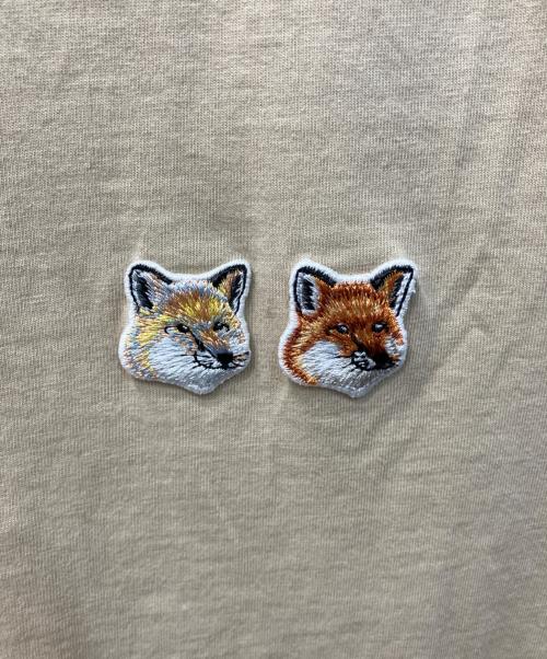 maison kitsune（メゾンキツネ）MAISON KITSUNE (メゾンキツネ) ダブルフォックスヘッドワッペンTシャツ ベージュ サイズ:Lの古着・服飾アイテム