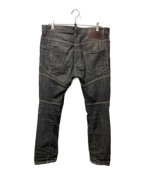 DSQUARED2（ディースクエアード）DSQUARED2 (ディースクエアード) 立体裁断バイカーデニムパンツ ブラック サイズ:４８の古着・服飾アイテム
