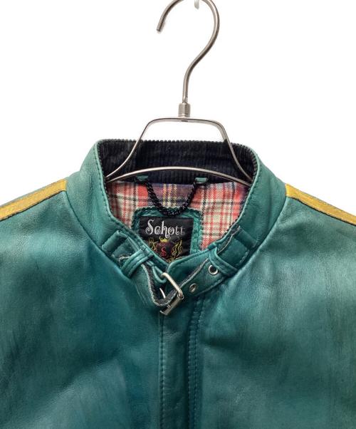 Schott（ショット）Schott (ショット) クラシックレーサーシングルライダースジャケット グリーン サイズ:Mの古着・服飾アイテム