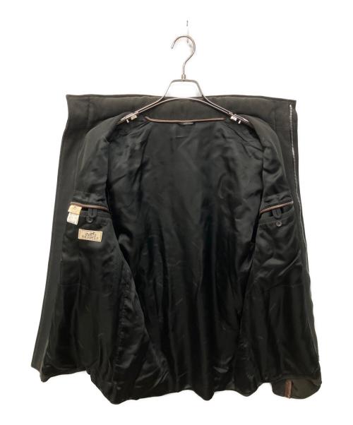 HERMES（エルメス）HERMES (エルメス) レザーパイピングジップアップジャケット グレー サイズ:48の古着・服飾アイテム