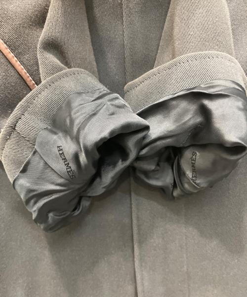 HERMES（エルメス）HERMES (エルメス) レザーパイピングジップアップジャケット グレー サイズ:48の古着・服飾アイテム