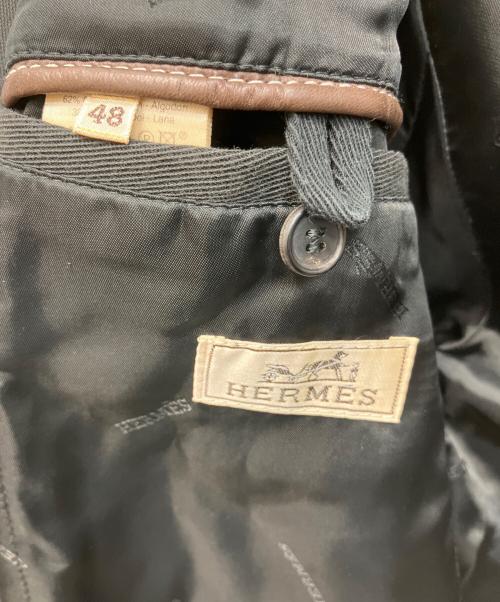 HERMES（エルメス）HERMES (エルメス) レザーパイピングジップアップジャケット グレー サイズ:48の古着・服飾アイテム