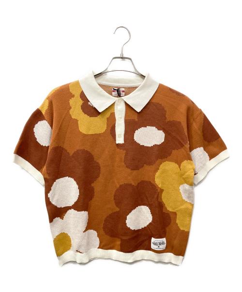 BADWAY（バッドウェイ）BADWAY (バッドウェイ) Flower JQ Knit Polo ブラウン サイズ:Mの古着・服飾アイテム