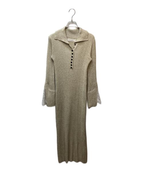 LAGUNA MOON（ラグナムーン）LAGUNA MOON (ラグナムーン) レーススリーブネップリブニットワンピース ベージュ サイズ:Mの古着・服飾アイテム