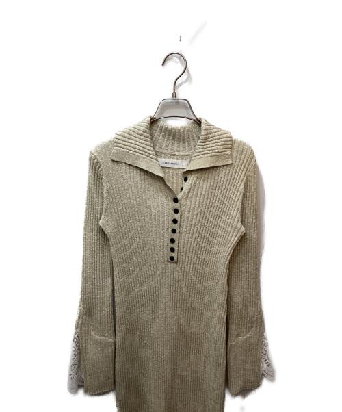 LAGUNA MOON（ラグナムーン）LAGUNA MOON (ラグナムーン) レーススリーブネップリブニットワンピース ベージュ サイズ:Mの古着・服飾アイテム