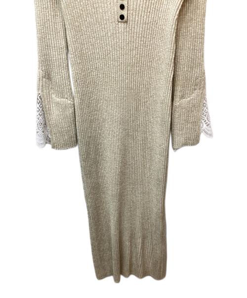 LAGUNA MOON（ラグナムーン）LAGUNA MOON (ラグナムーン) レーススリーブネップリブニットワンピース ベージュ サイズ:Mの古着・服飾アイテム