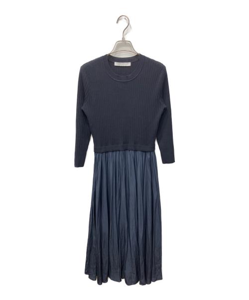 ESTNATION（エストネーション）ESTNATION (エストネーション) リブニットコンビフレアワンピース ネイビー サイズ:38の古着・服飾アイテム