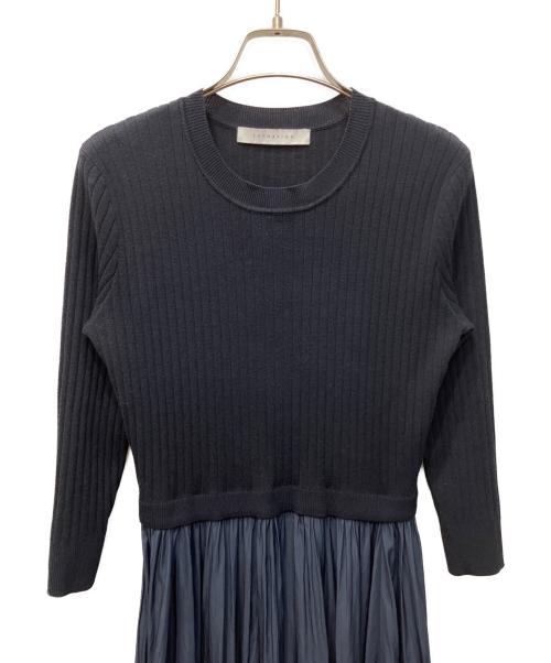 ESTNATION（エストネーション）ESTNATION (エストネーション) リブニットコンビフレアワンピース ネイビー サイズ:38の古着・服飾アイテム