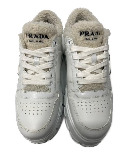 PRADA（プラダ）PRADA (プラダ) トライアングルロゴ レザー スニーカー ホワイト サイズ:37の古着・服飾アイテム