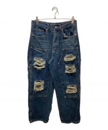 NOT4NERD（ノットフォーナード）の古着「Destryed Double Knee Pants / ダメージ加工デニムパンツ」｜インディゴ