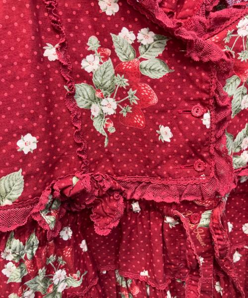 PINK HOUSE（ピンクハウス）PINK HOUSE (ピンクハウス) サンプル品ボタンフロントイチゴ柄ジャンパースカート レッド サイズ:記載なし(実寸参照)の古着・服飾アイテム