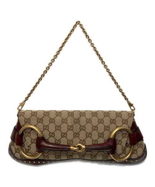 GUCCI（グッチ）GUCCI (グッチ) ホースビットチェーンショルダーバッグ バーガンディー×ベージュの古着・服飾アイテム