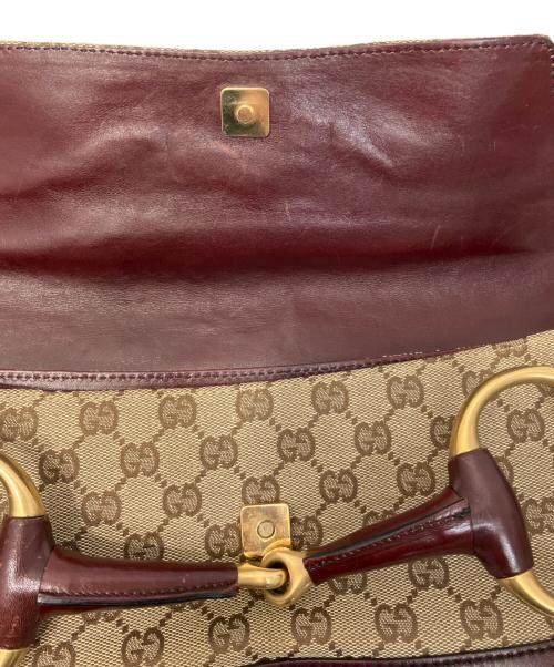 GUCCI（グッチ）GUCCI (グッチ) ホースビットチェーンショルダーバッグ バーガンディー×ベージュの古着・服飾アイテム