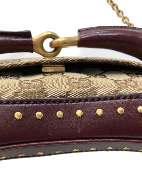 GUCCI（グッチ）GUCCI (グッチ) ホースビットチェーンショルダーバッグ バーガンディー×ベージュの古着・服飾アイテム