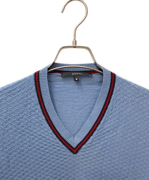 GUCCI（グッチ）GUCCI (グッチ) Vネックニット ブルー サイズ:Mの古着・服飾アイテム