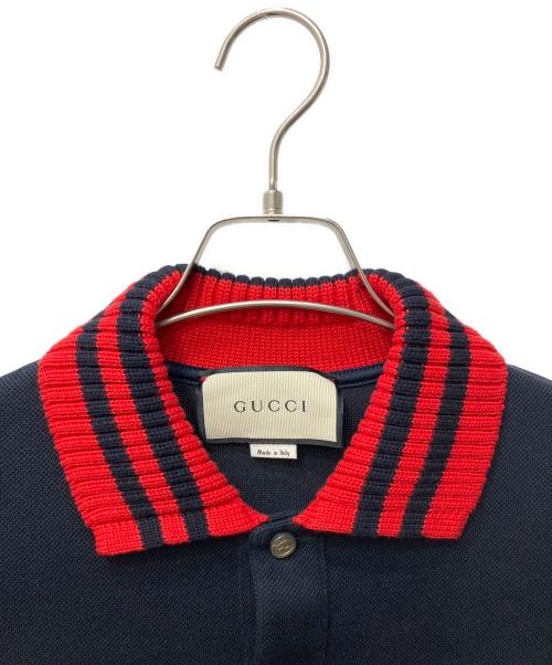 GUCCI（グッチ）GUCCI (グッチ) LOVED ニットカラーポロシャツ ネイビー サイズ:Mの古着・服飾アイテム