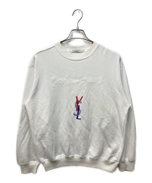 Yves Saint Laurent（イヴサンローラン）Yves Saint Laurent (イヴサンローラン) ロゴ刺繍クルーネックスウェット ホワイト サイズ:Lの古着・服飾アイテム