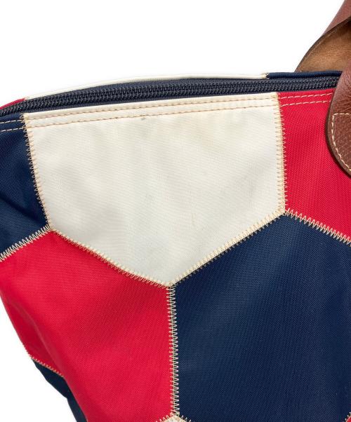 LONGCHAMP（ロンシャン）LONGCHAMP (ロンシャン) ル プリアージュ/ヘキサゴンパッチワークバッグ ネイビー×ホワイト×レッドの古着・服飾アイテム
