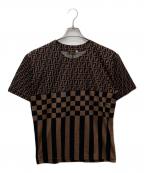 FENDIフェンディ）の古着「ズッカ × ペカンストライプ Tシャツ」｜ブラック×ブラウン