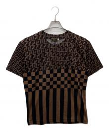 FENDI（フェンディ）の古着「ズッカ × ペカンストライプ Tシャツ」｜ブラック×ブラウン
