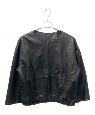 美品◆BEARDSLEY ビアズリー ノーカラー　ラムレザージャケット ブラック 中古・古着通販】BEARDSLEY (ビアズリー) シープレザーノーカラー