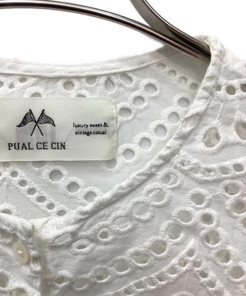 pual ce cin（ピュアルセシン）pual ce cin (ピュアルセシン) スカラップレースフレアスリーブブラウス ホワイト サイズ:FREEの古着・服飾アイテム