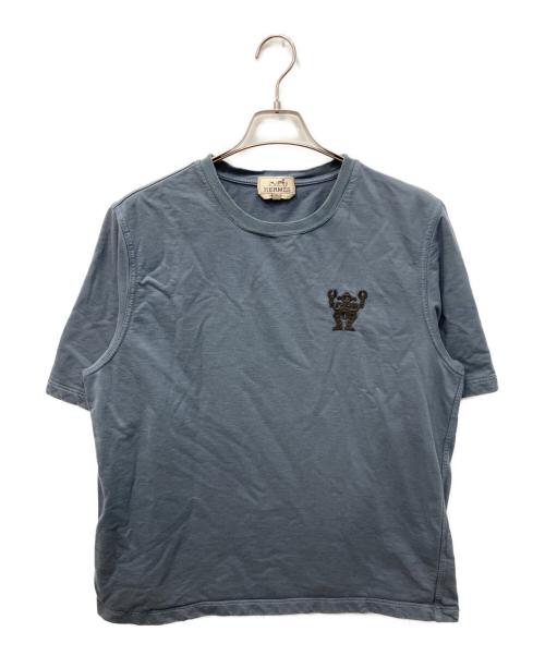 HERMES（エルメス）HERMES (エルメス) Hello Mr. Farrier/ハローミスターファリエール レザーパッチTシャツ ブルー サイズ:XLの古着・服飾アイテム