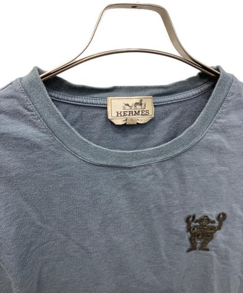 HERMES（エルメス）HERMES (エルメス) Hello Mr. Farrier/ハローミスターファリエール レザーパッチTシャツ ブルー サイズ:XLの古着・服飾アイテム