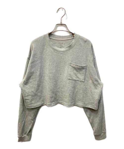 Calvin Klein（カルバンクライン）Calvin Klein (カルバンクライン) ロゴジャージーロングスリーブクロップドTシャツ グレー サイズ:Sの古着・服飾アイテム