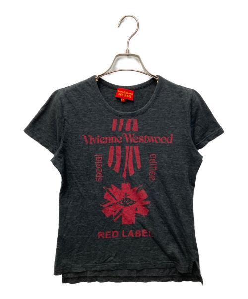 Vivienne Westwood RED LABEL（ヴィヴィアンウエストウッドレッドレーベル）Vivienne Westwood RED LABEL (ヴィヴィアンウエストウッドレッドレーベル) リネン混プリントTシャツ グレー サイズ:2の古着・服飾アイテム