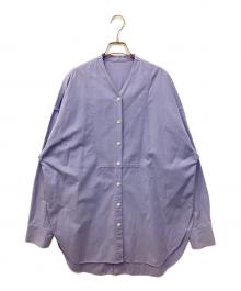 CITYSHOP（シティショップ）の古着「ノーカラーロングシャツ」｜パープル