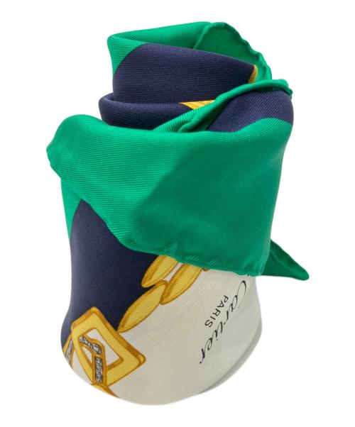 must de cartier（マストドゥカルティエ）must de cartier (マストドゥカルティエ) シルクスカーフ ベージュ×グリーンの古着・服飾アイテム