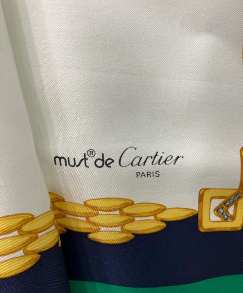 must de cartier（マストドゥカルティエ）must de cartier (マストドゥカルティエ) シルクスカーフ ベージュ×グリーンの古着・服飾アイテム
