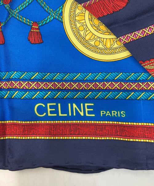 CELINE（セリーヌ）CELINE (セリーヌ) タッセルモチーフシルクスカーフ ブルー×ネイビーの古着・服飾アイテム