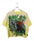 FIRST ROWファーストロウ）の古着「クロップドプリントTシャツ」｜イエロー